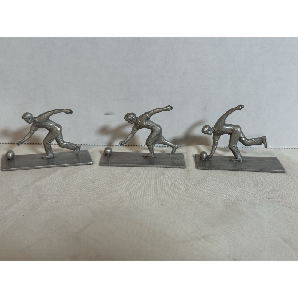 Set of 3 Pewter Bowling Figurines Blackington Miniatures Bowlers Sculpture Vtg‎